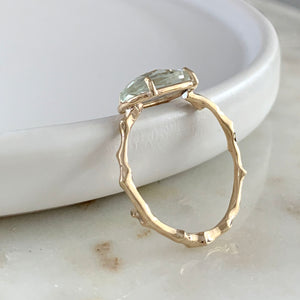 Twig Statement Ring with Unique Rose Cut Green Amethyst