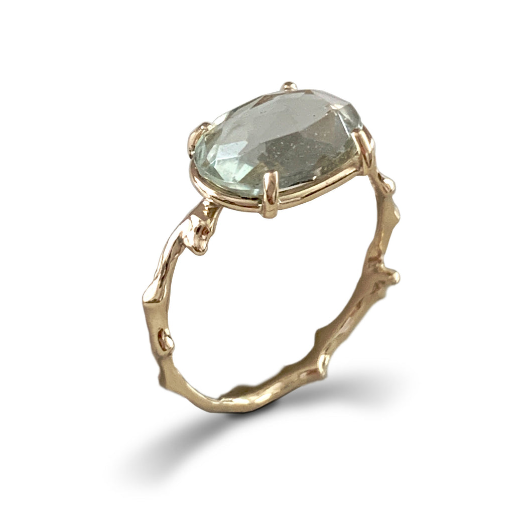 Twig Statement Ring with Unique Rose Cut Green Amethyst