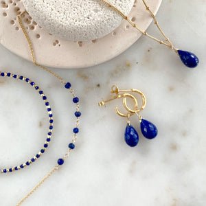 Pendant Necklace with Lapis Lazuli Briolette on Satellite Chain