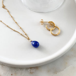 Pendant Necklace with Lapis Lazuli Briolette on Satellite Chain