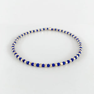 Dainty Stretch Bracelet with lapis lazuli and metallic glass beads