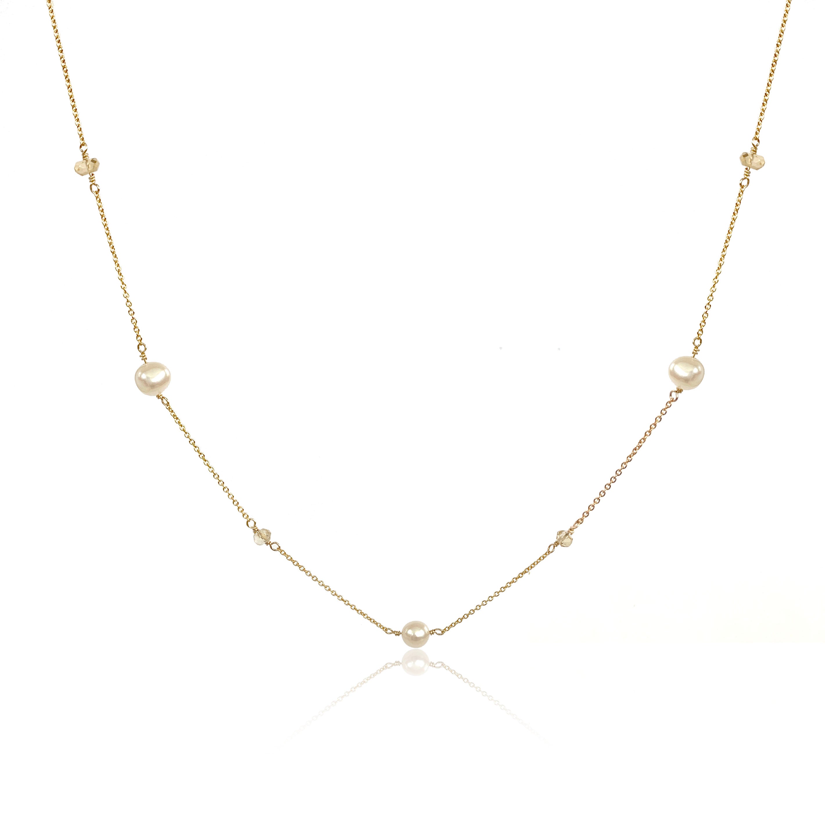 Freshwater Pearl and Citrine Sautoir Necklace