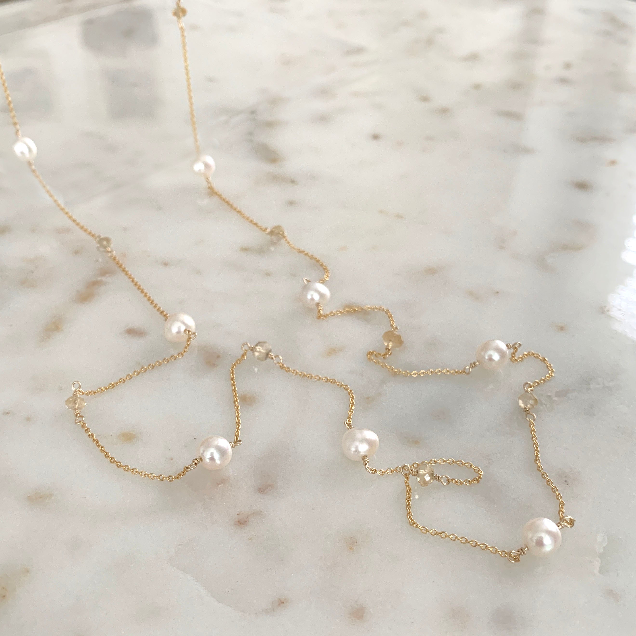 Freshwater Pearl and Citrine Sautoir Necklace