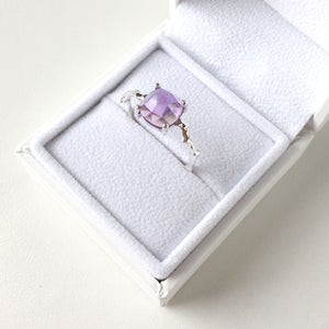 Twig Statement Ring with Square Cushion Cut Citrine or Amethyst