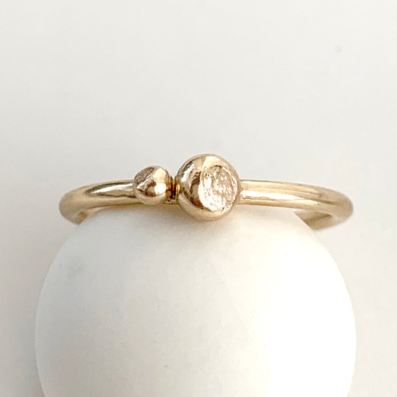Molten Gold Stacking Ring with Two Solid Gold Beads