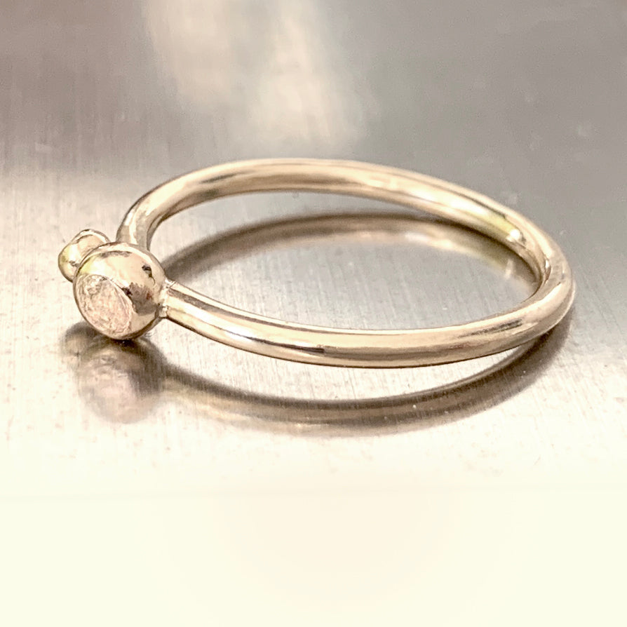 Molten Gold Stacking Ring with Two Solid Gold Beads