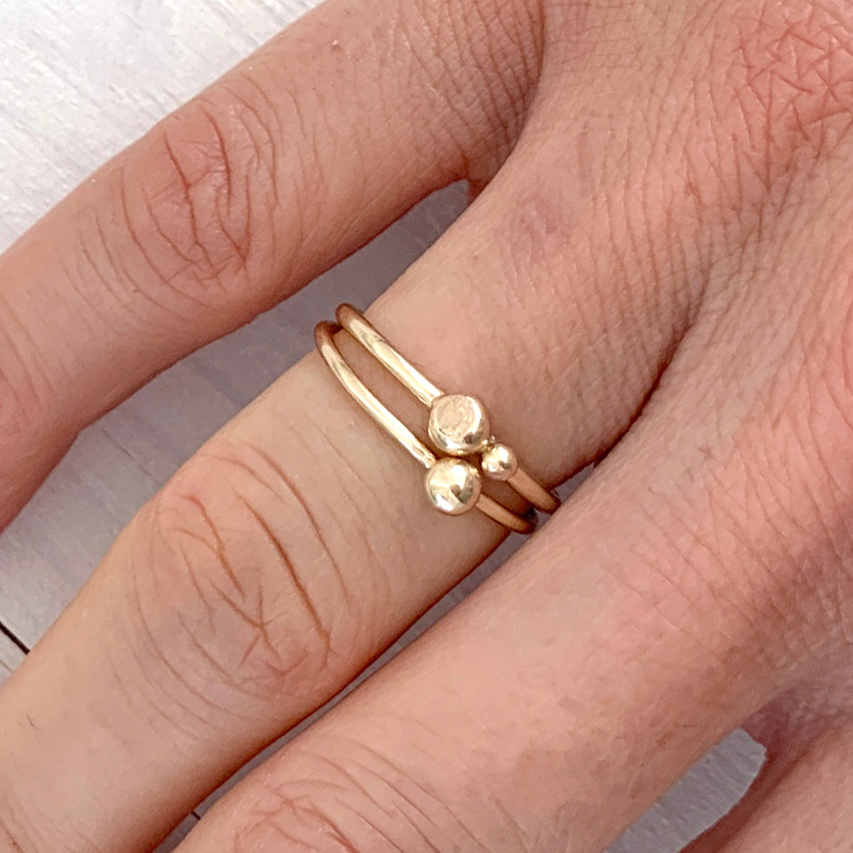 Molten Gold Stacking Ring with Two Solid Gold Beads