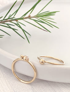 Gold Stacking Ring with Two Solid Gold Beads