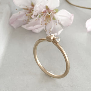 Gold Stacking Ring with Two Solid Gold Beads with Diamonds
