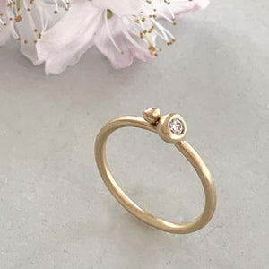 Gold Stacking Ring with Two Solid Gold Beads with Diamonds