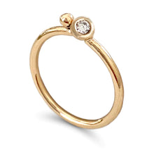 Load image into Gallery viewer, Molten Gold Stacking Ring with Two Solid Gold Beads with Diamonds
