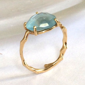 Twig Statement Ring with Unique Rose Cut Blue Topaz