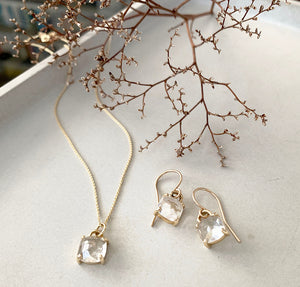 Special Listing for Deborah -  Drop earrings with square cushion cut white topaz with twig detail