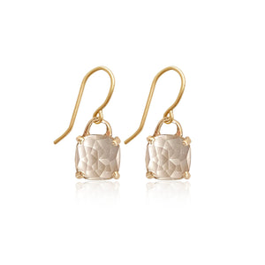 Drop earrings with square cushion cut white topaz with twig detail