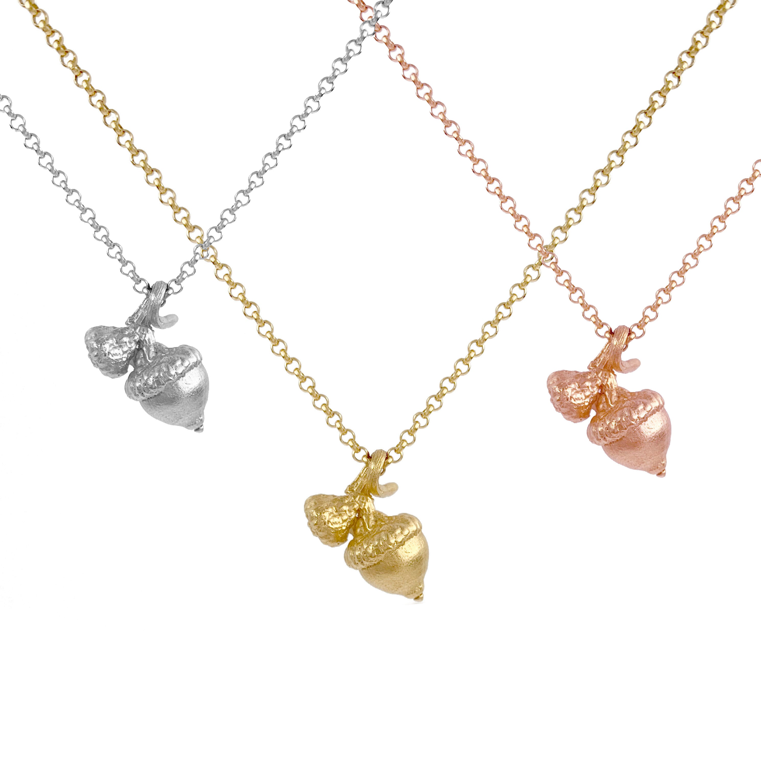 Oak Acorn Pendant Necklace in solid gold