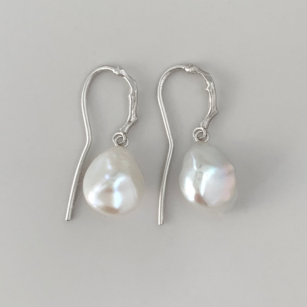 Baroque Pearl Drop Earrings with Sterling Silver Twig Ear Hooks