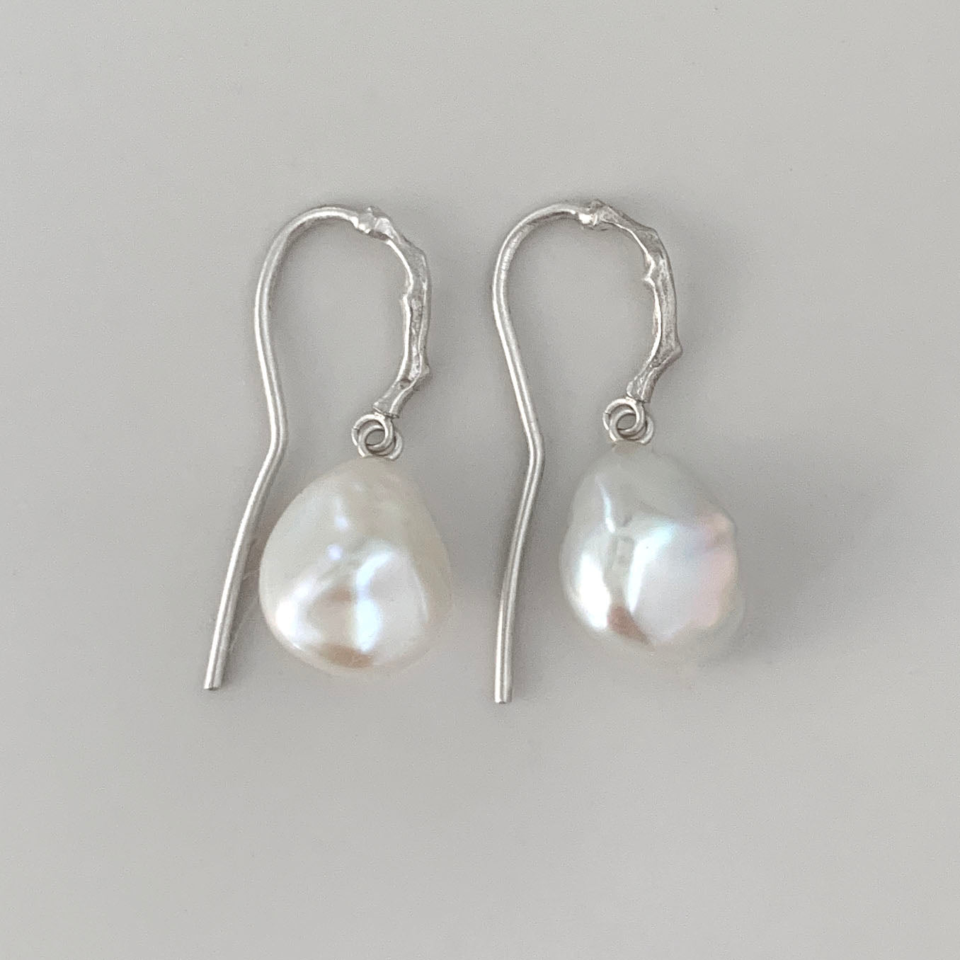 Baroque Pearl Drop Earrings with Sterling Silver Twig Ear Hooks