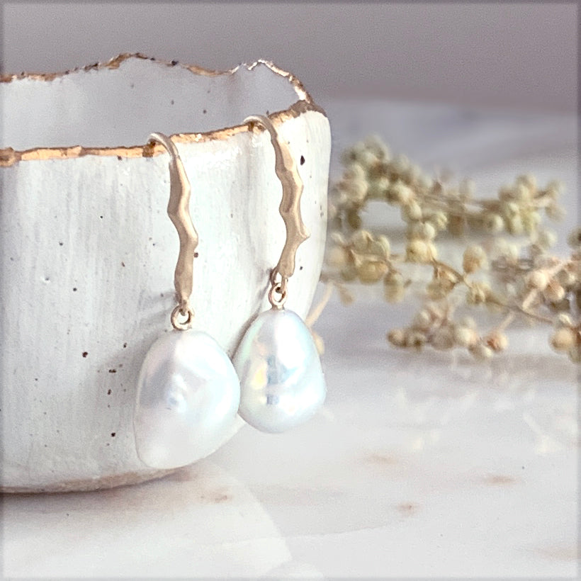 Baroque Pearl Drop Earrings with Yellow Gold Twig Ear Hooks