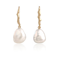 Load image into Gallery viewer, Baroque Pearl Drop Earrings with Yellow Gold Twig Ear Hooks
