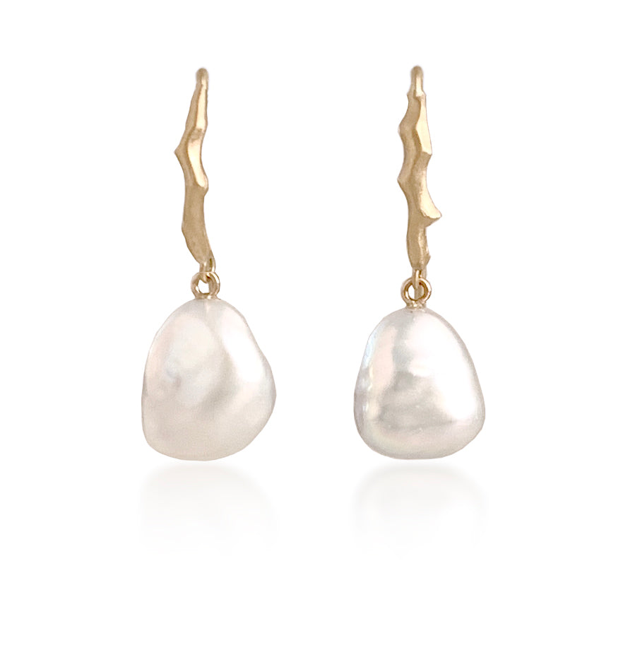 Baroque Pearl Drop Earrings with Yellow Gold Twig Ear Hooks