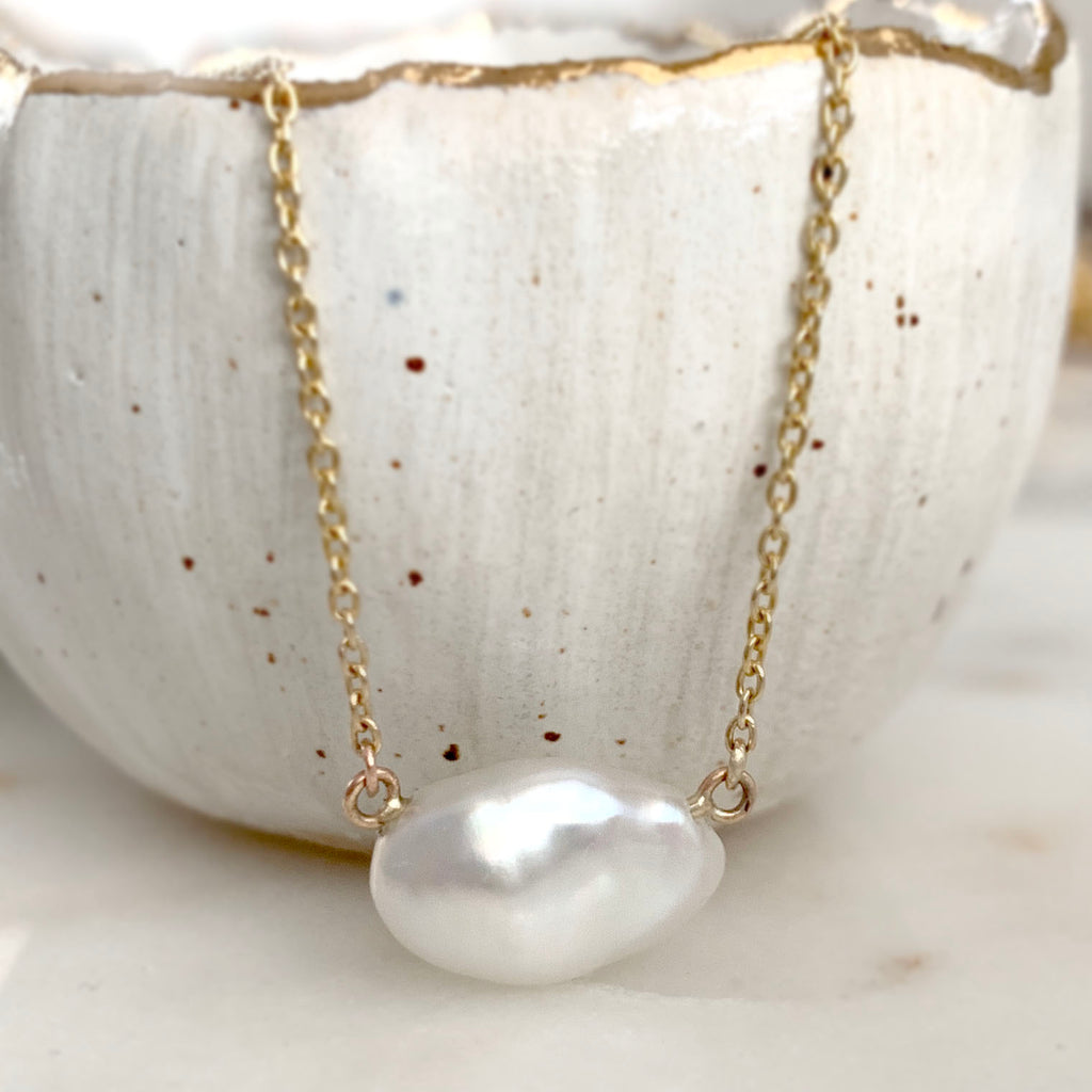 Baroque Pearl Necklace on Yellow Gold Chain