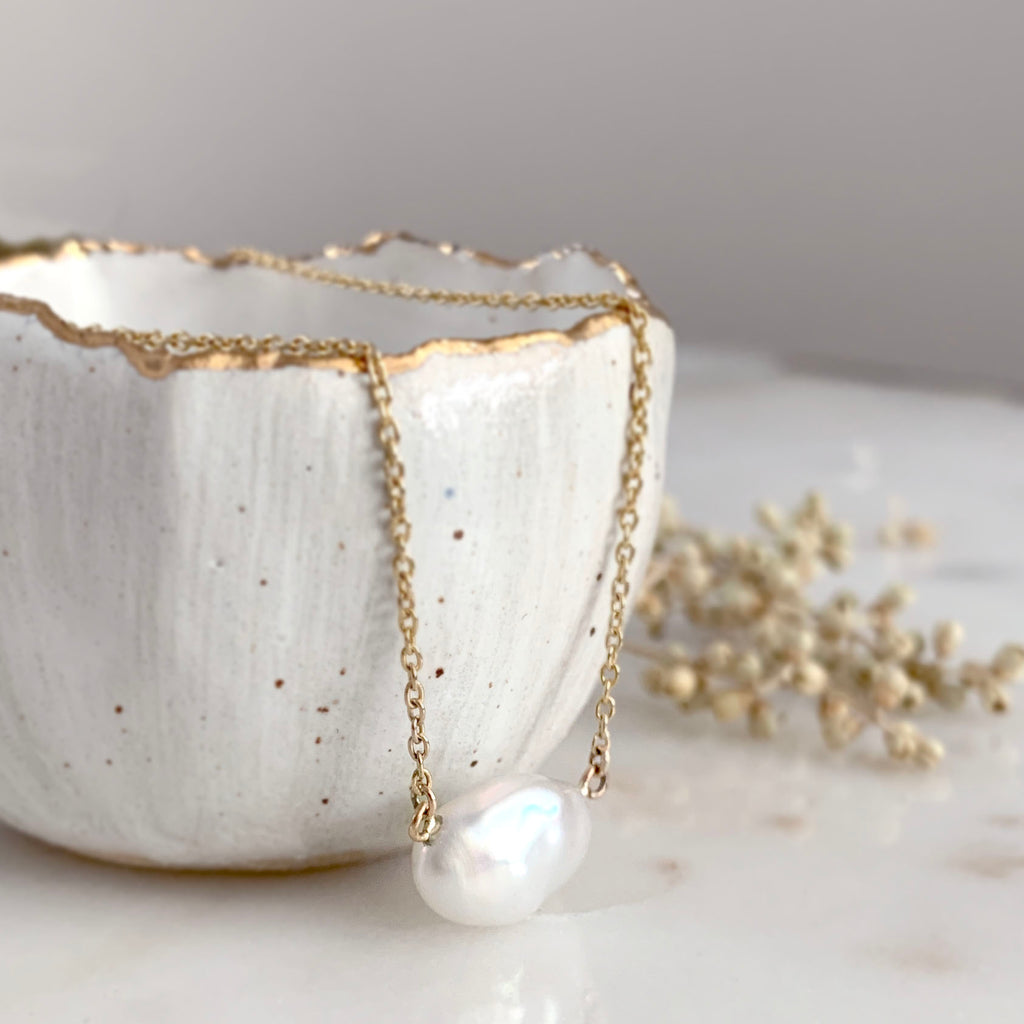 Baroque Pearl Necklace on Yellow Gold Chain