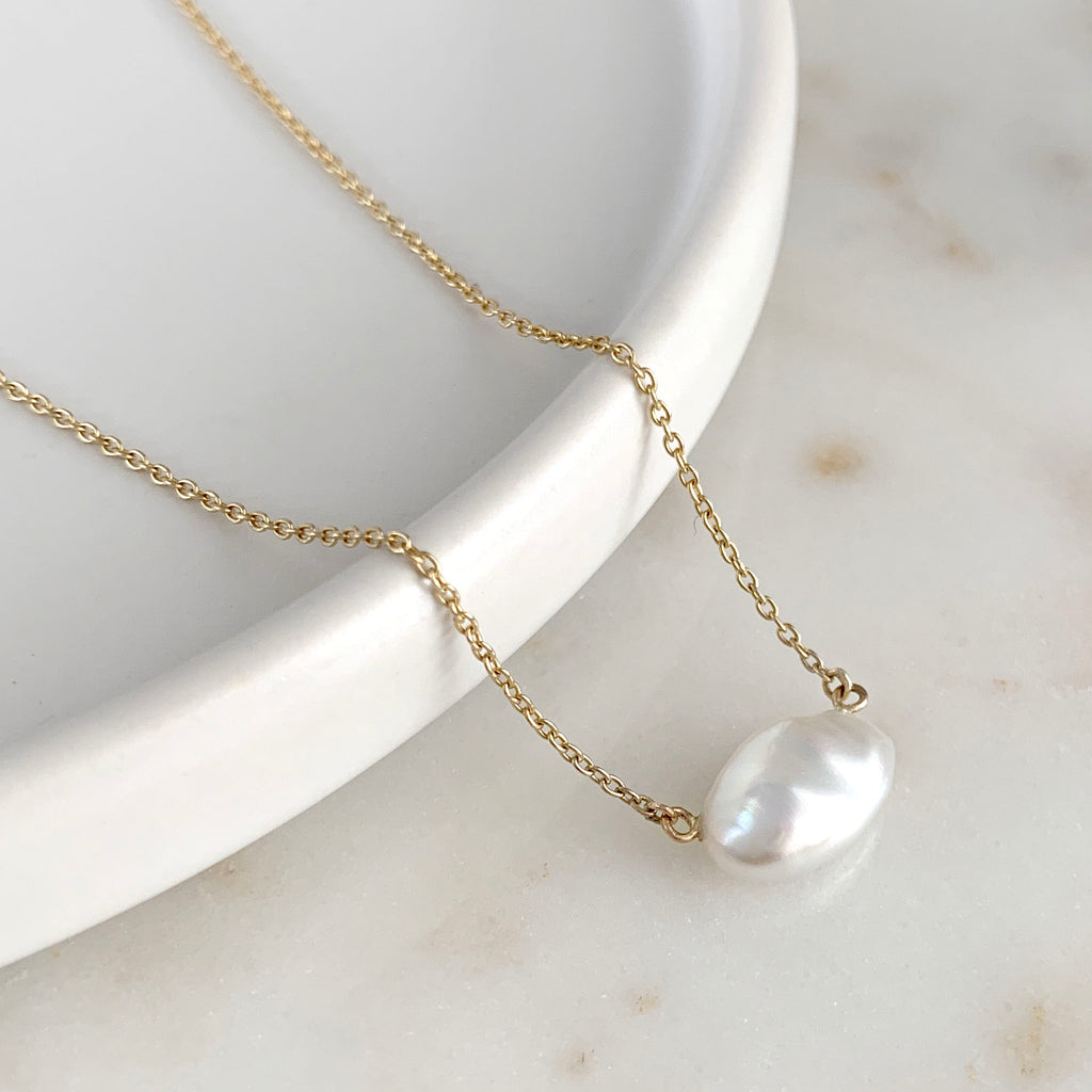 Baroque Pearl Necklace on Yellow Gold Chain