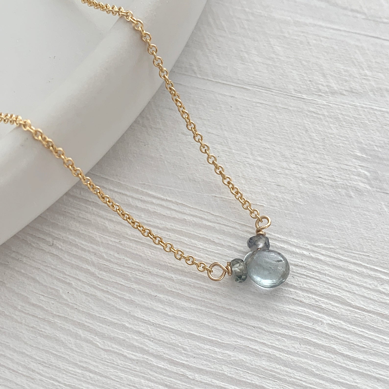 Sapphire Smooth Briolette 3-Stone Drop Necklace with Gold Chain