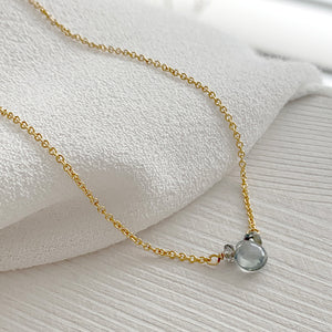 Sapphire Smooth Briolette 3-Stone Drop Necklace with Gold Chain