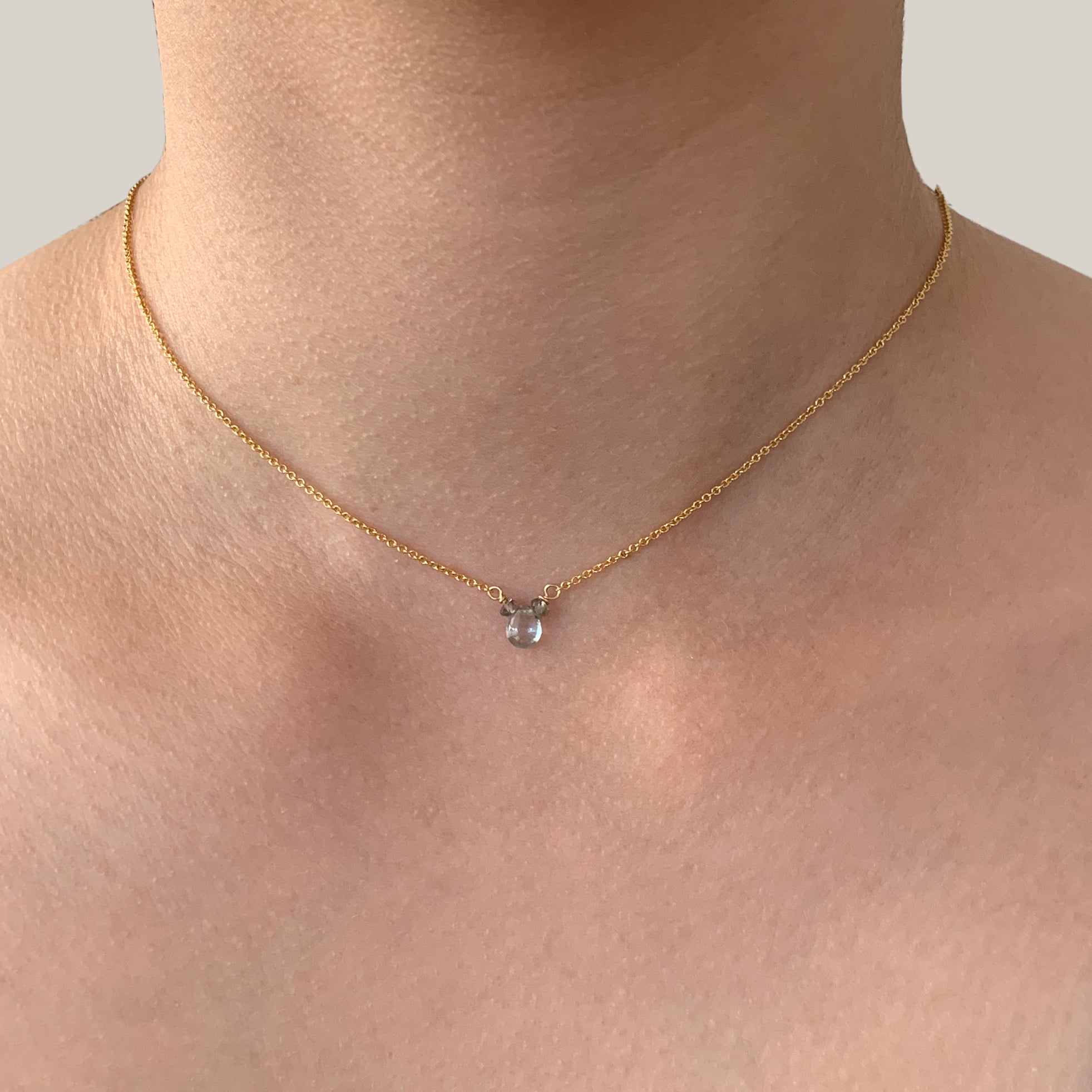 Sapphire Smooth Briolette 3-Stone Drop Necklace with Gold Chain