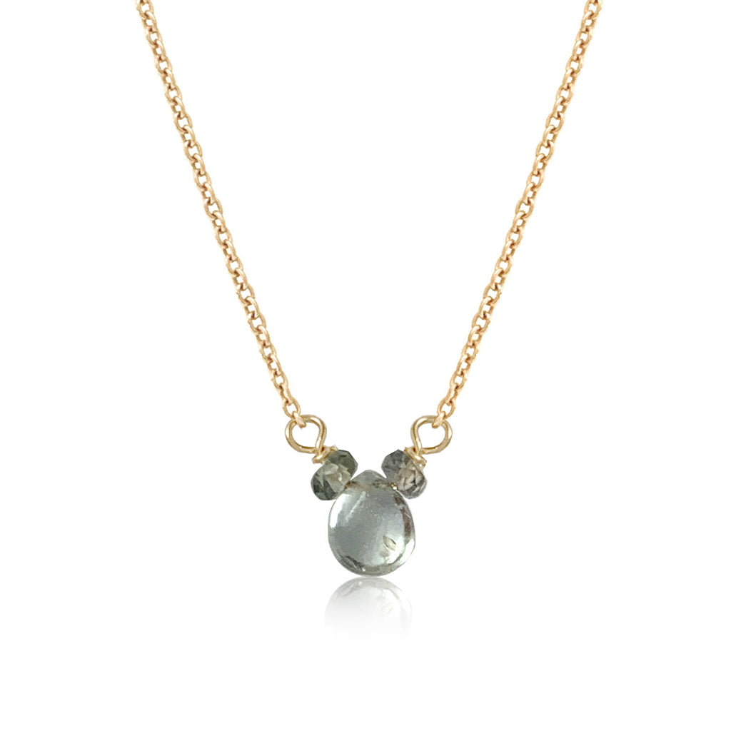 Sapphire Smooth Briolette 3-Stone Drop Necklace with Gold Chain