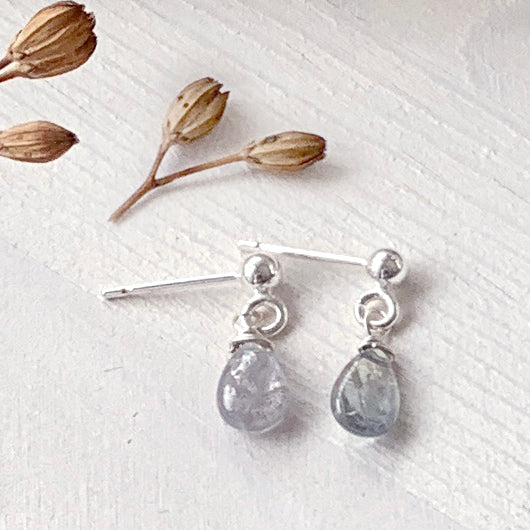 Sapphire Smooth Briolette Stud Earrings