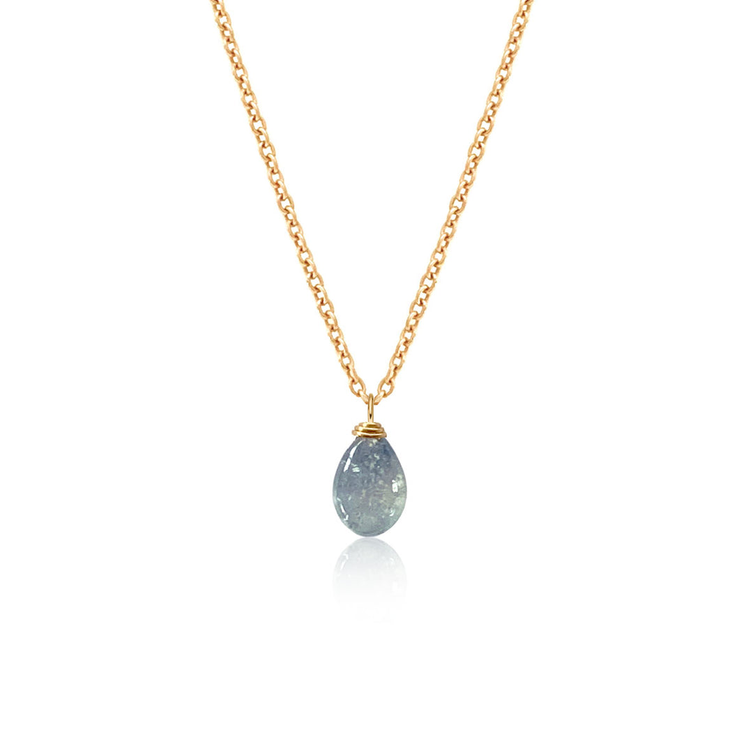 Sapphire Smooth Briolette Drop Necklace with Gold Chain