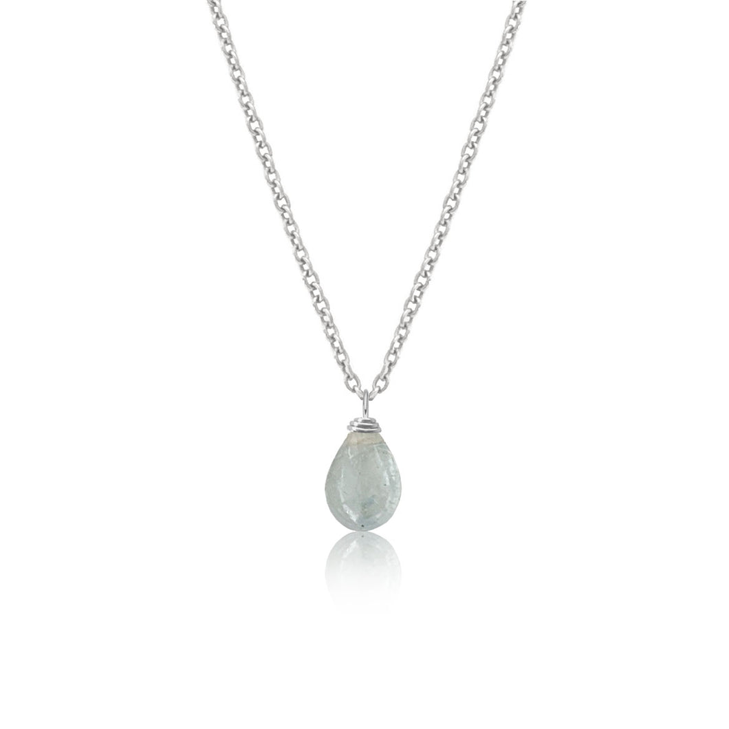 Sapphire Smooth Briolette Drop Necklace with Silver Chain