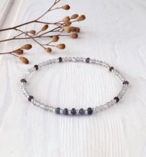 Load image into Gallery viewer, Blue Sapphire, Labradorite and Iolite Stretch Bracelet with Sterling Silver Beads
