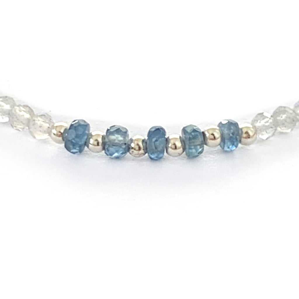 Stretch Bracelet with Blue Sapphire, Labradorite and Iolite Sterling Silver Beads