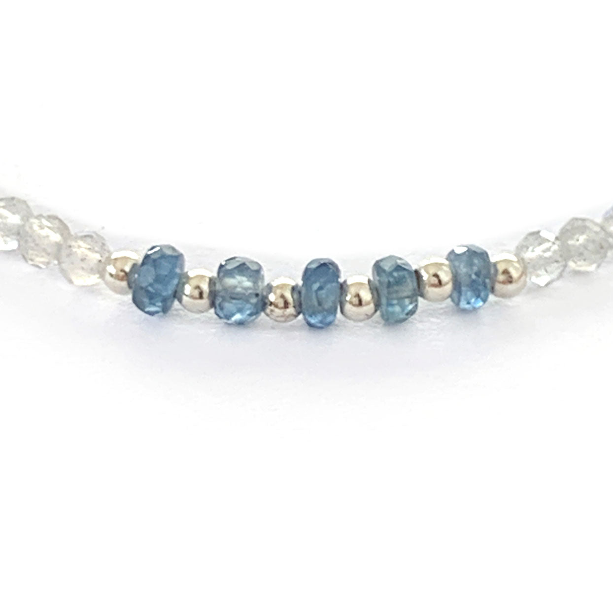 Stretch Bracelet with Blue Sapphire, Labradorite and Iolite Sterling Silver Beads