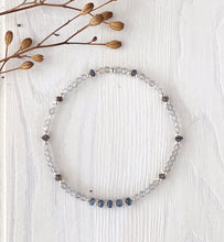 Load image into Gallery viewer, Blue Sapphire, Labradorite and Iolite Stretch Bracelet with Sterling Silver Beads
