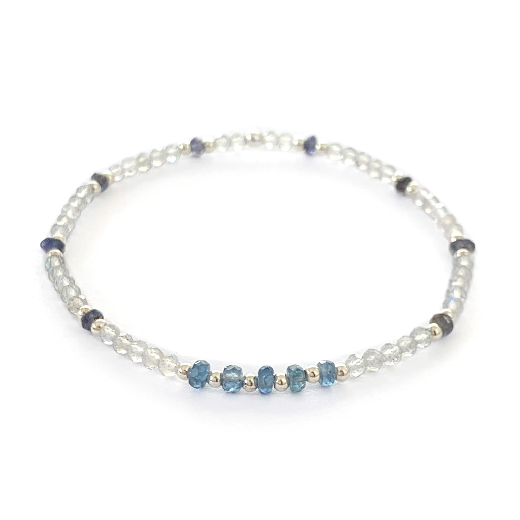 Stretch Bracelet with Blue Sapphire, Labradorite and Iolite Sterling Silver Beads
