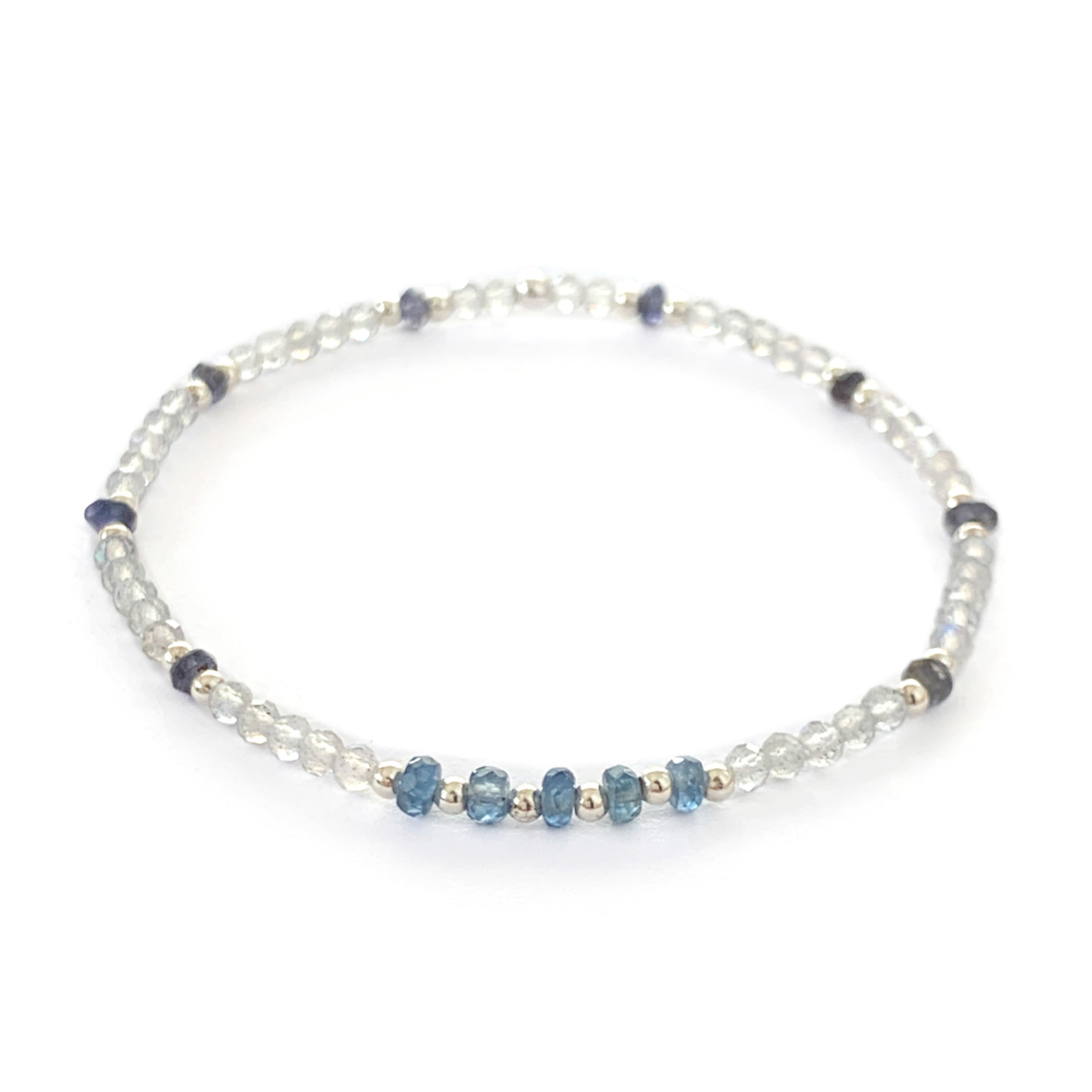 Stretch Bracelet with Blue Sapphire, Labradorite and Iolite Sterling Silver Beads