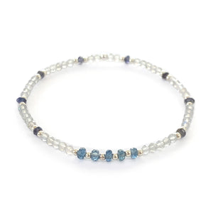 Blue Sapphire, Labradorite and Iolite Stretch Bracelet with Sterling Silver Beads