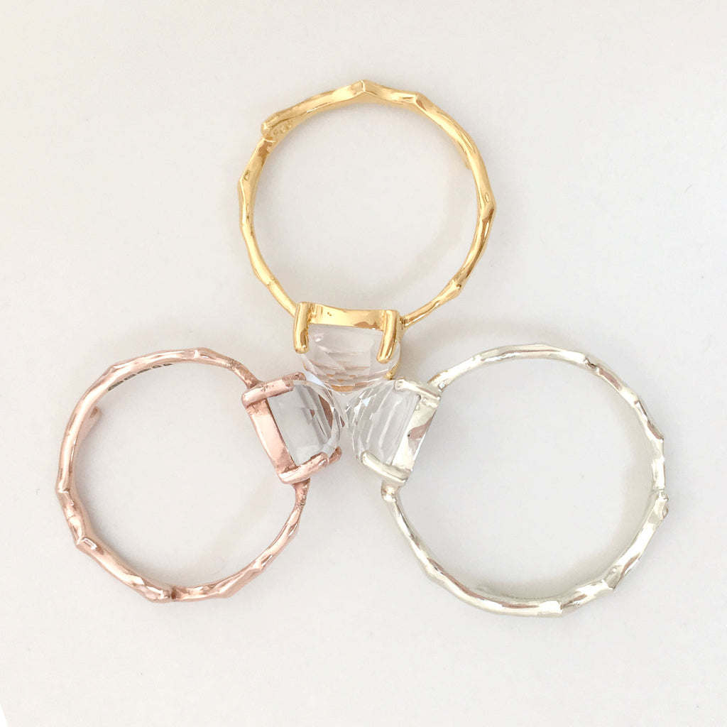 Twig Engagement Ring Twig Ring in 9 carat gold with Cushion Cut White Topaz