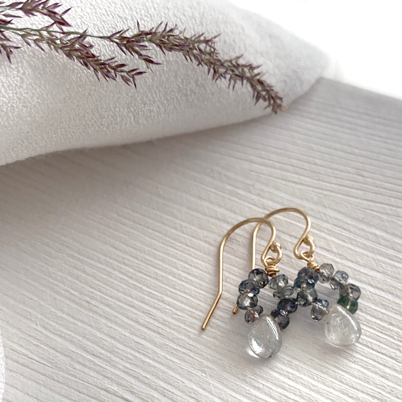 Sapphire Earrings Teal Blue Songea Sapphires and Silver Grey Sapphire Drops