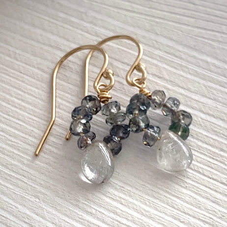 Sapphire Earrings Teal Blue Songea Sapphires and Silver Grey Sapphire Drops