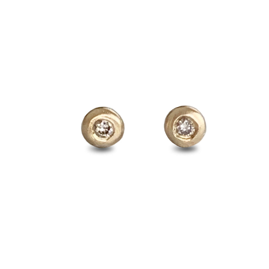 Molten Gold Tiny Stud Earrings with Diamonds
