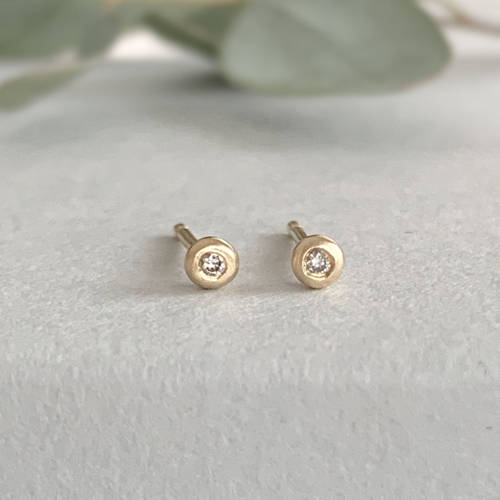 Molten Gold Tiny Stud Earrings with Diamonds
