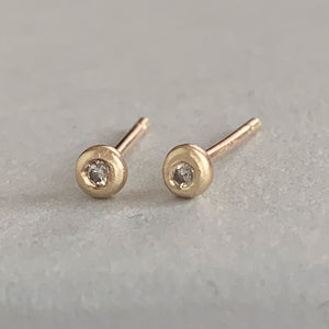 Molten Gold Tiny Stud Earrings with Diamonds