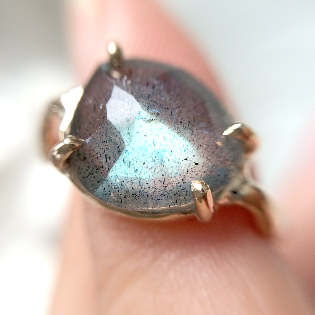 Twig Ring with Unique Rose cut Labradorite