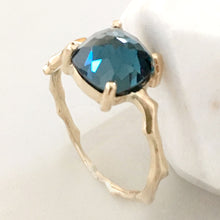 Load image into Gallery viewer, Twig Statement Ring in 9 carat gold with Cushion Cut London Blue Topaz
