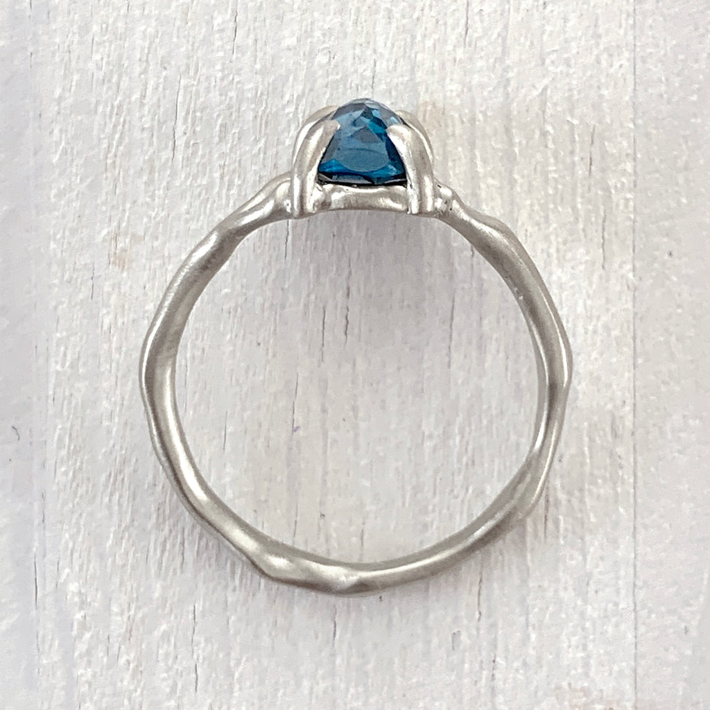 Twig Ring with London Blue Topaz Oval Cabochon in 14 carat Gold